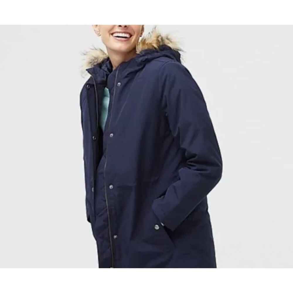 NWT J. Crew faux fur Parka navy xsp